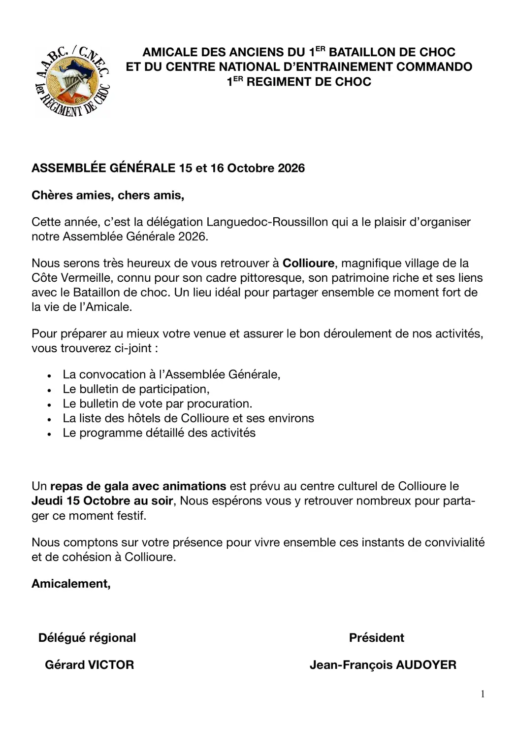 Lettre d'invitation de la délégation Languedoc-Roussillon.