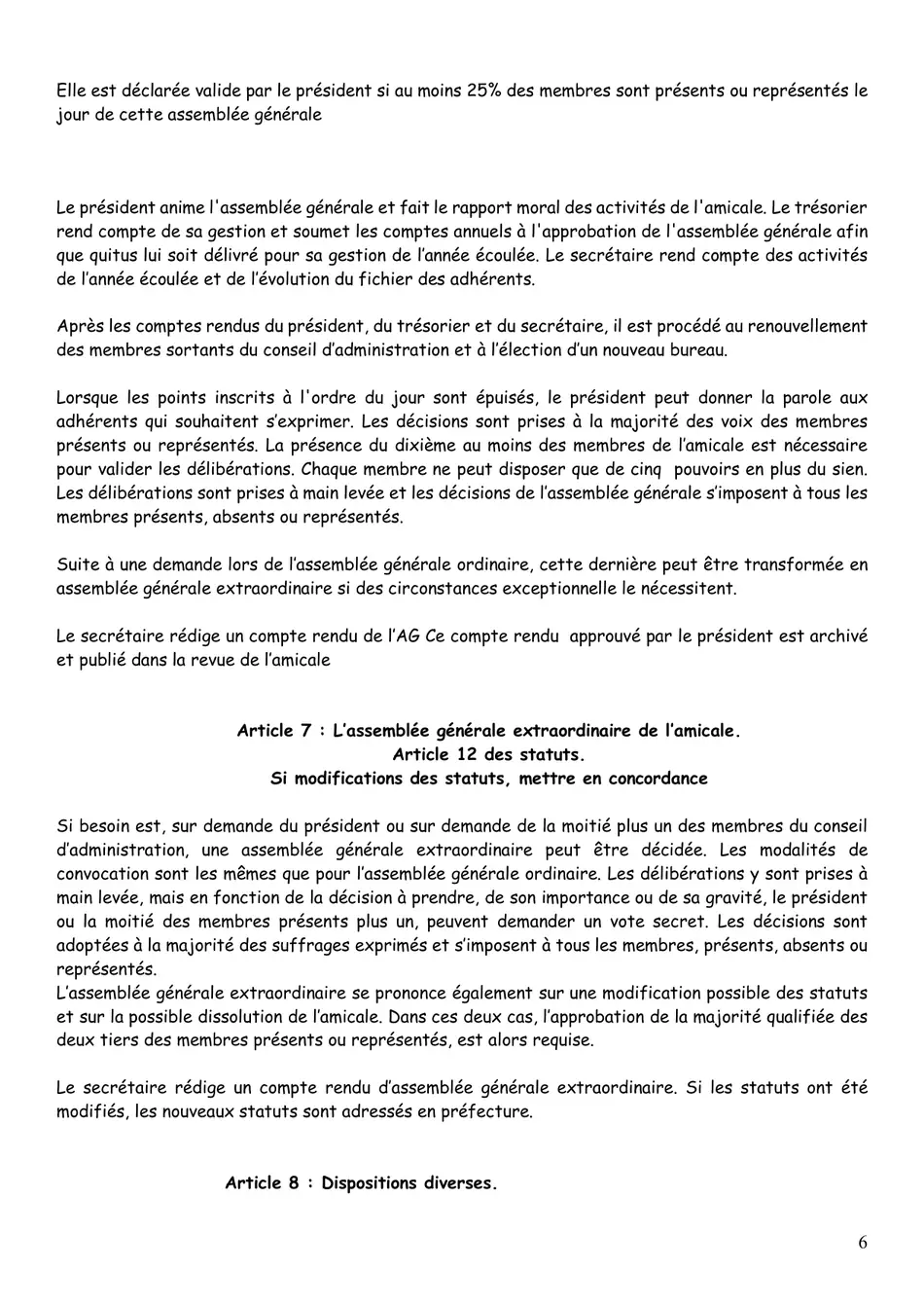 Règlement intérieur, page 6 : assemblées générales.
